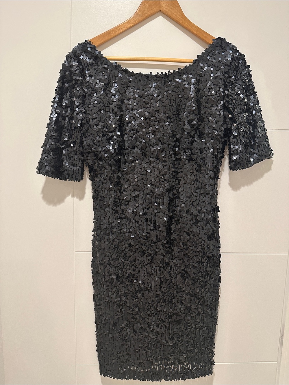 Black Sequin Short-Sleeve Mini Dress